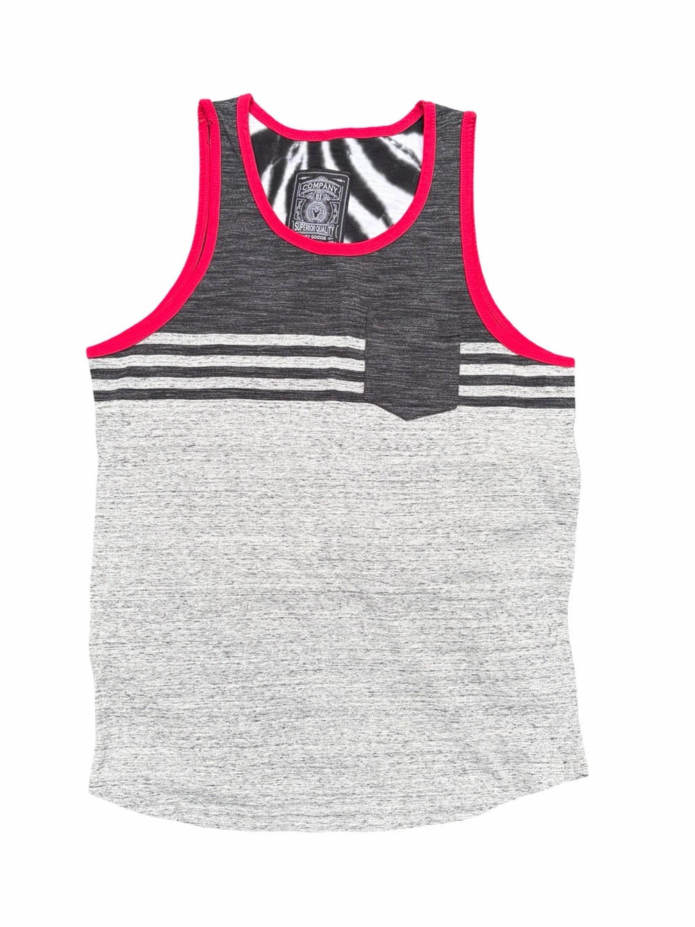 Man’s Grey & Pink Tank Top - Casual Pocket Tank